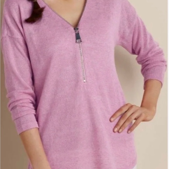 Soft Surroundings Womens Valentina 1/2 Zip Lavender V Neck Zippered Sweater XL - Picture 1 of 17